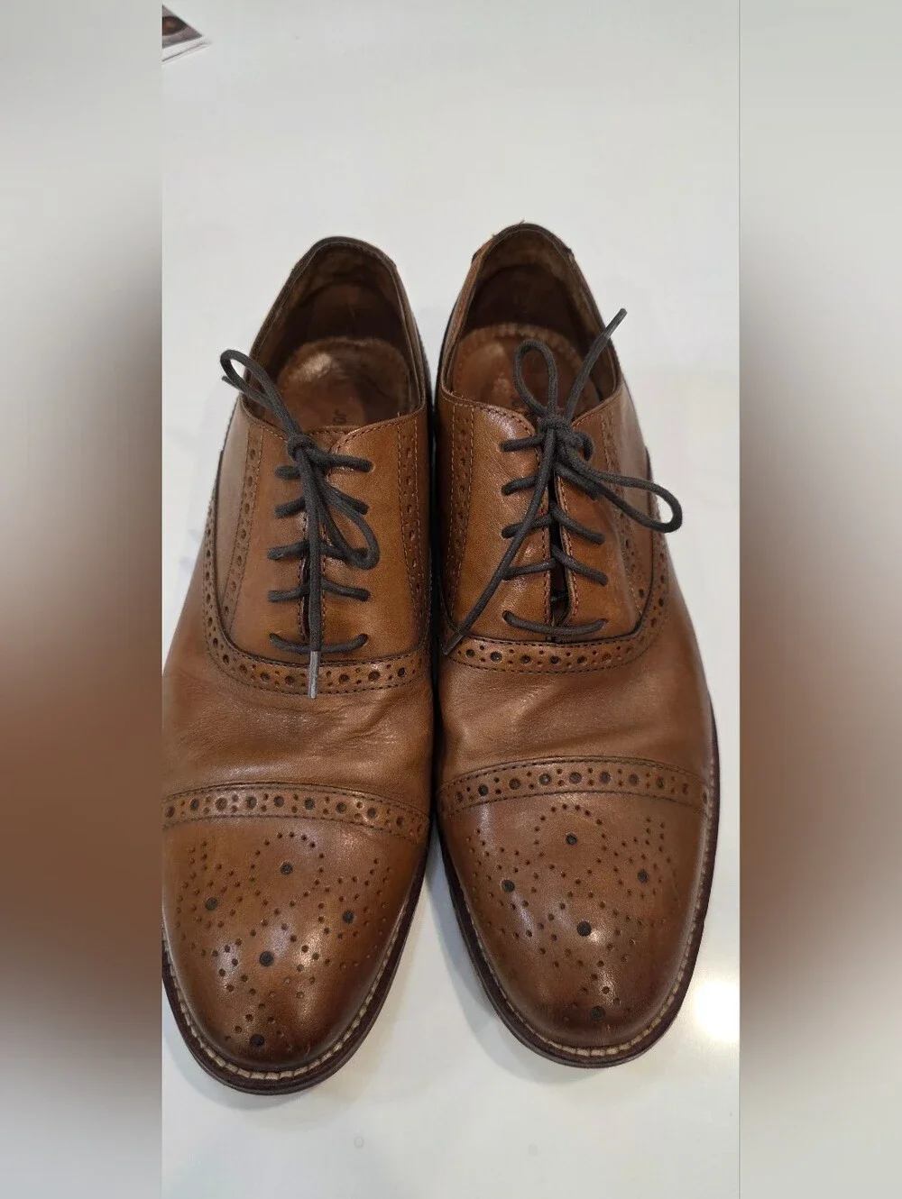 Johnston & Murphy Men's Brown Leather Wingtip Oxford Dress Shoes